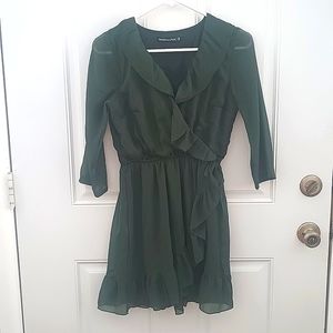 Abercrombie & Fitch forest green ruffle faux wrap mini dress size XS